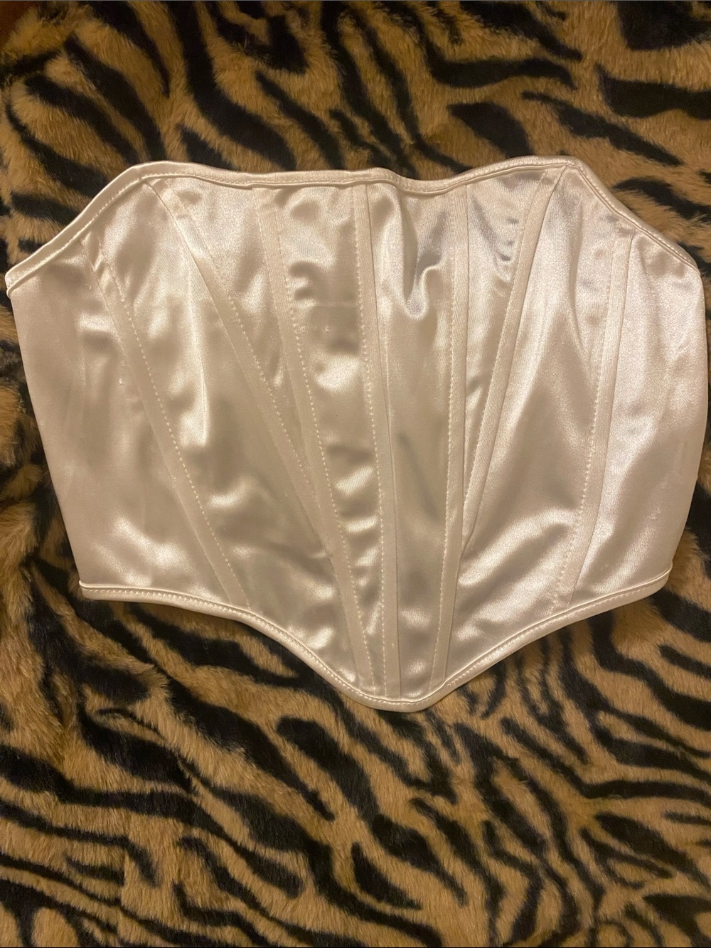 SHEIN Satin Strapless Corset Top in Pearl White